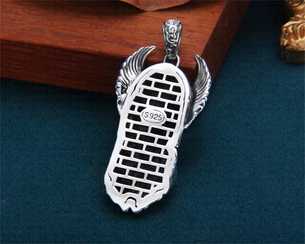 Rear view of the Viking pendant showing vent-style backing with visible S925 sterling silver stamp.