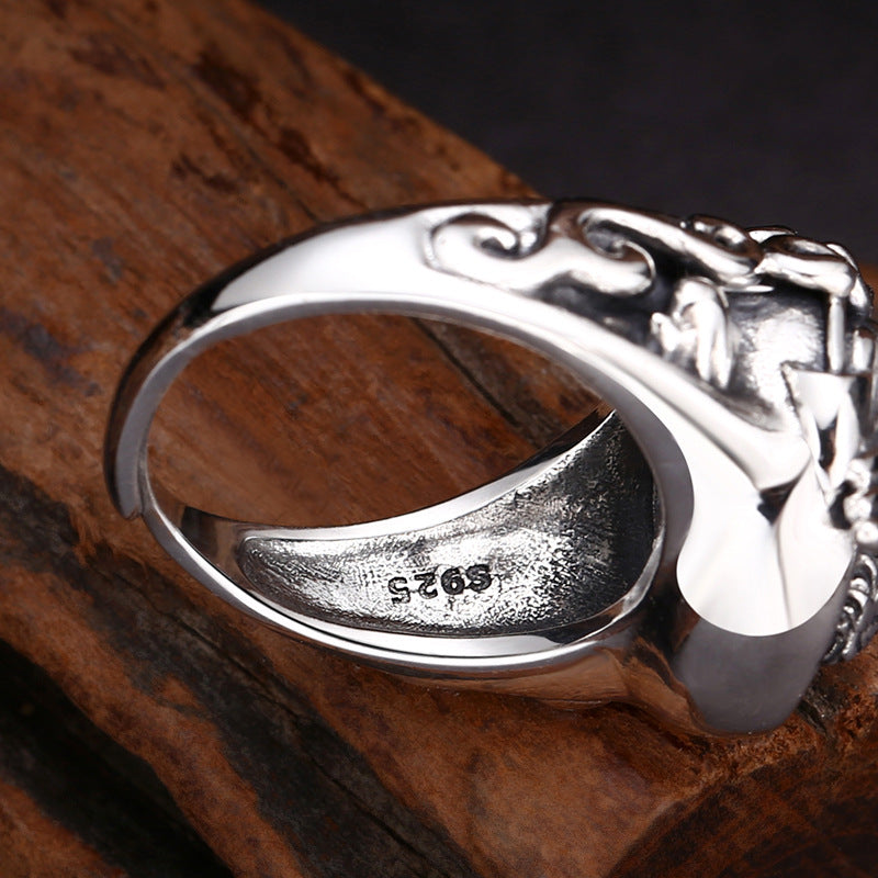 S925 sterling silver cupid ring interior showing authentic S925 stamp, adjustable band construction and premium silver quality