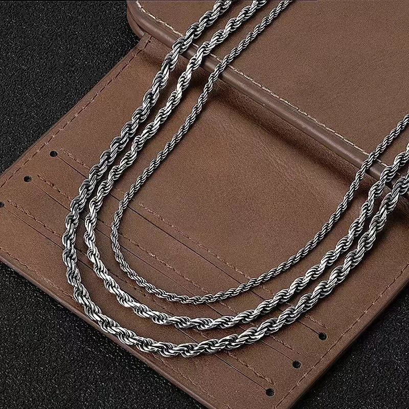 S925 sterling silver rope chains showing 3mm 3.5mm 4mm width options and twisted rope pattern detail