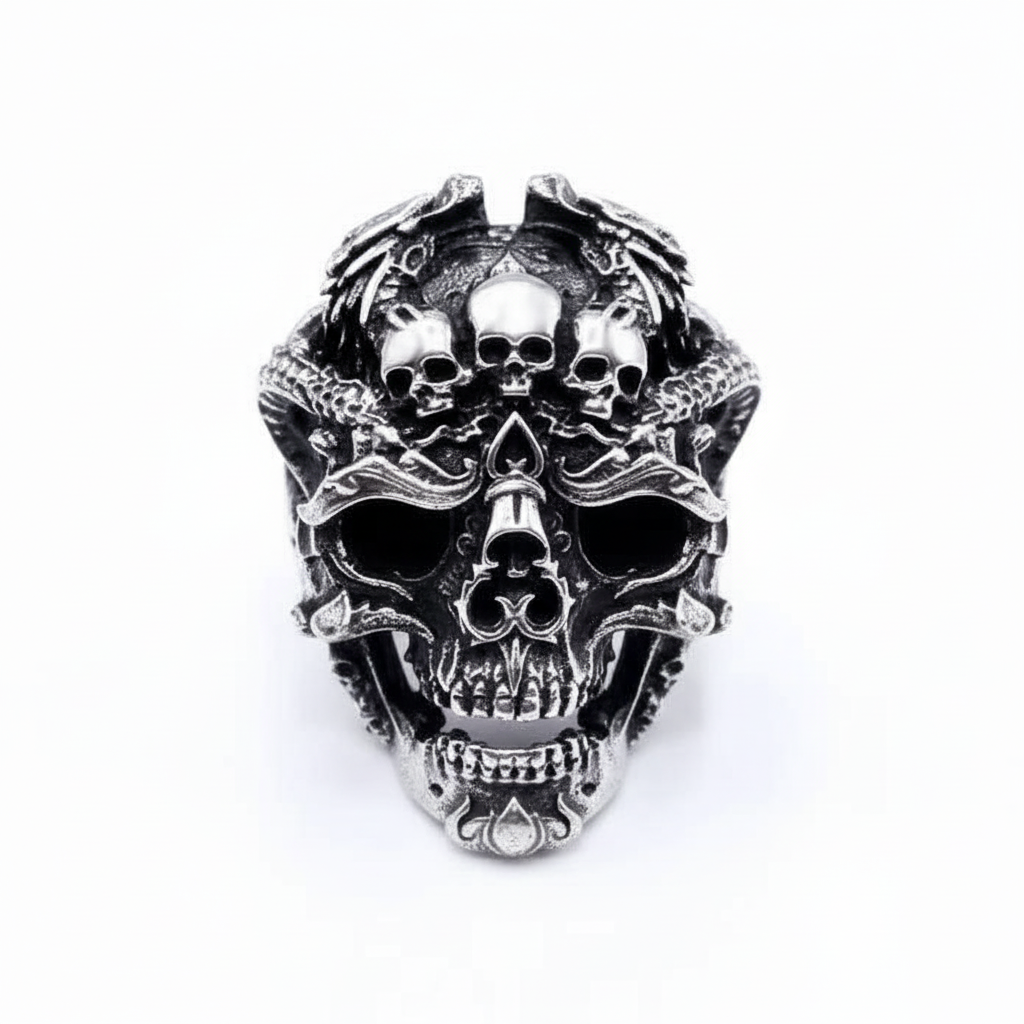 S925 Necromancer Skull Ring Pure White Background